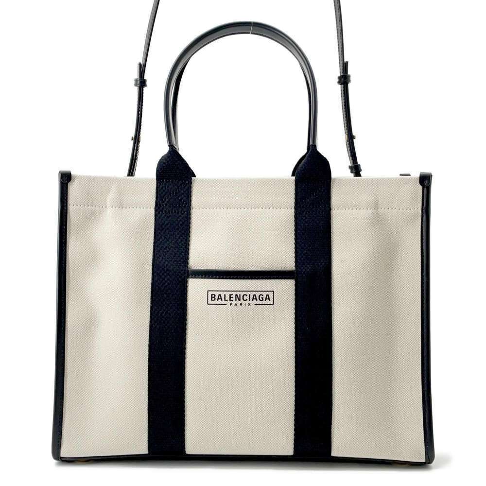 Balenciaga Tote Bag Logo Canvas Black White